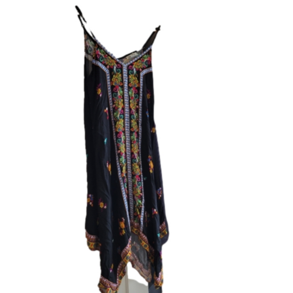 Flying Tomato Black Beach Multicolor Floral Hanky Rayon Hankerchief Strap Dress - Picture 8 of 9
